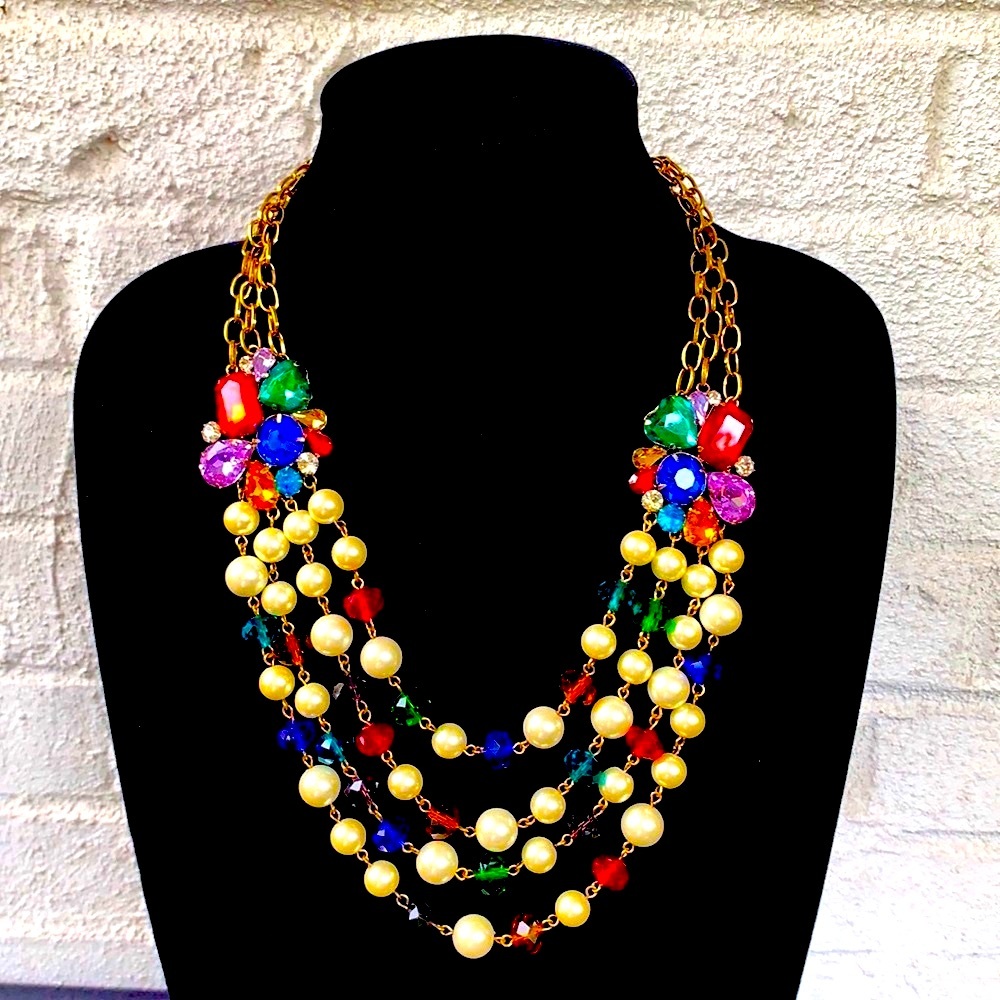Multi-strand Pearl & Gemstone Necklace